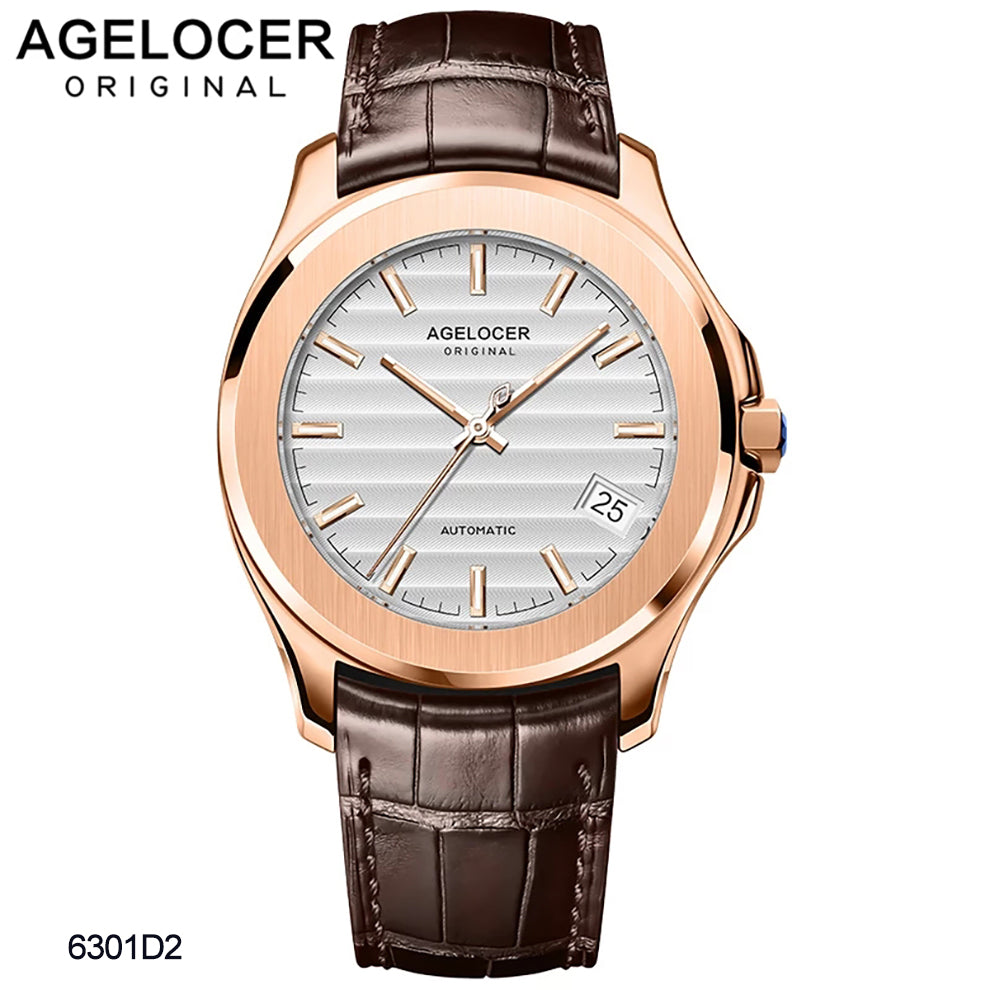 Agelocer Men Watch Date Display Lake Baikal Series 630 Leather Strap