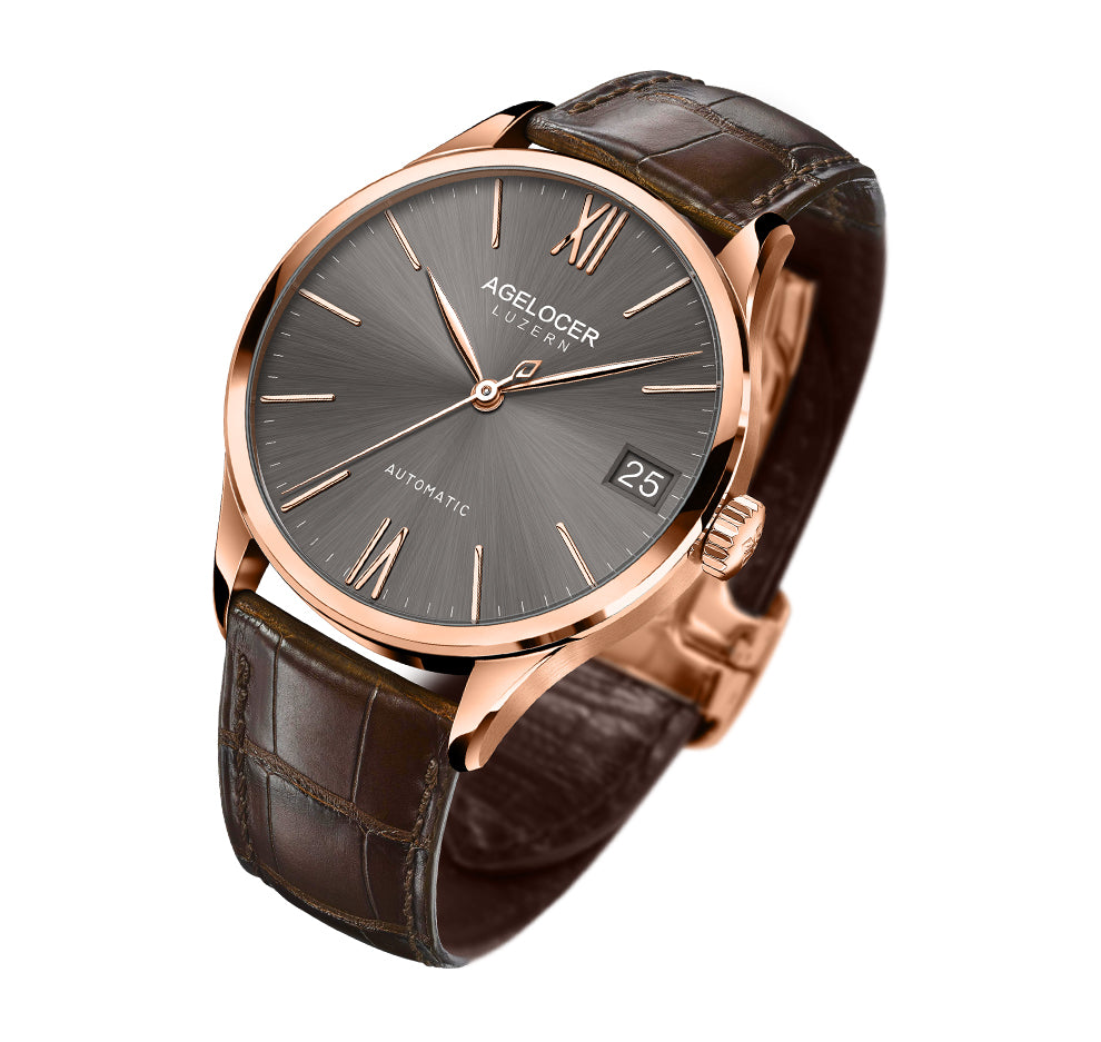 Agelocer Automatic Watch Date Display Leather Strap Budapest Series 707