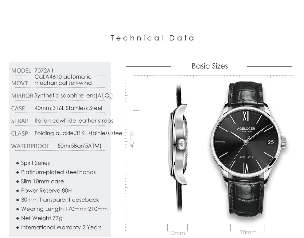 Agelocer Automatic Watch Date Display Leather Strap Budapest Series 707